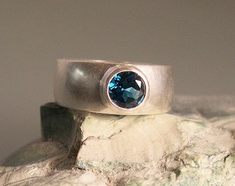 London Blue Topaz Wedding Ring, Blue Topaz Wedding Ring, Casual Blue Topaz Ring, Sterling Silver