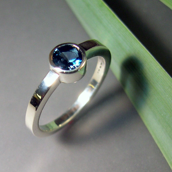 London Blue Topaz Ring, Stackable London Blue Silver Ring
