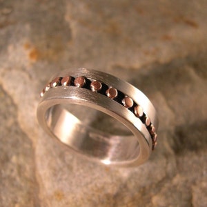 Copper River Ring, Copper and Silver Wedding Band, Copper Bead Band, Sterling Silver, Copper