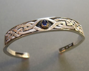 Celtic Design Bracelet with Saphire, Sterling Silver, 14k Gold
