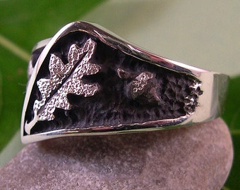 Feuille de chêne, bague de gland, argent sterling