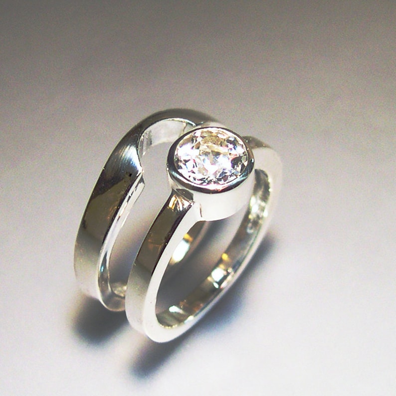 White Topaz Wedding Band Set, Sterling Silver image 3