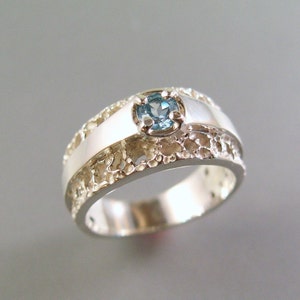 Satin and Lace Blue Topaz Ring, Lacy Topaz Ring, Lacy Wedding Band, Sterling Silver