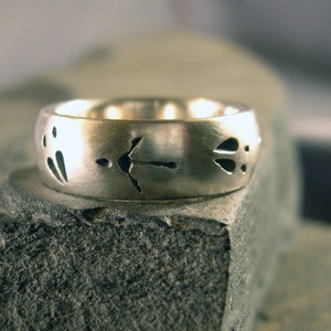 Deer Track, Turkey Track Wedding Band, Nature Ring, Comfort Fit, Sterling Silver