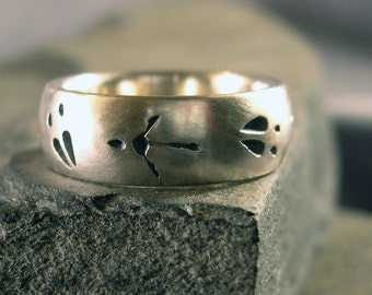 Deer Track, Turkey Track Wedding Band, Nature Ring, Comfort Fit, Sterling Silver
