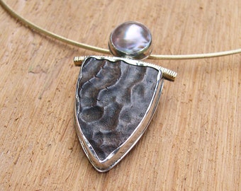 Turtle Shell Pendant, Fossilized Turtle Jewelry, Baroque Pearl and Turtle Pendant, Turtle Shell Necklace
