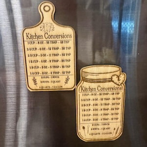 Wooden Conversion Magnets- Cooking Measurment Chart- Fridge Magnets for Bakers & Cooks- Kitchen Gift