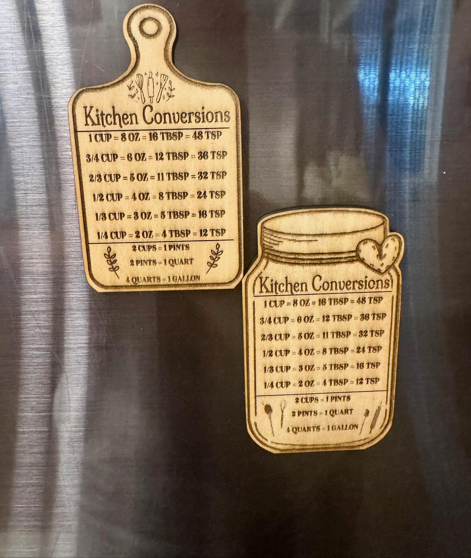 Wooden Conversion Magnets- Cooking Measurment Chart- Fridge Magnets for ...