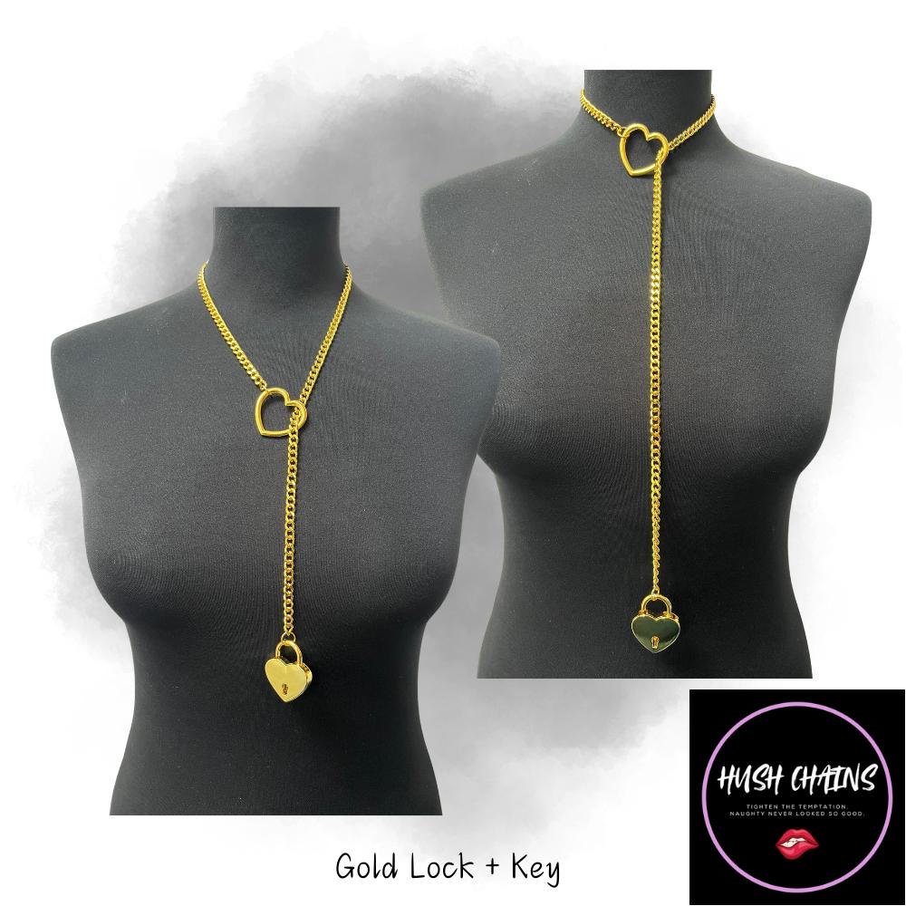 Slip Chain Choker Necklace With Lock + Key, Heart or O-ring
