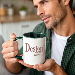 Dark Green Handle Mug Mockup: Editable Two-Toned Mug Scene (Digital Download)