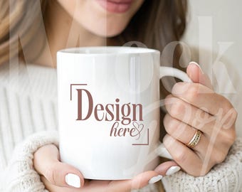 White Mug Mockup | 11oz Mug Mockup | Woman Mug Mockup | Person Holding Mug | Aesthetic Mockup | Editable in Canva Mockup | 25% OFF!