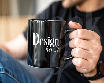 Black Mug Mockup | Canva Male Mockup, Father's Day Gift (Digital Download)