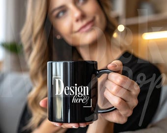 Black Mug Mockup | 11oz Coffee Cup | Editable Template | Instant Download | High-Resolution | Perfect for Etsy & Print on Demand
