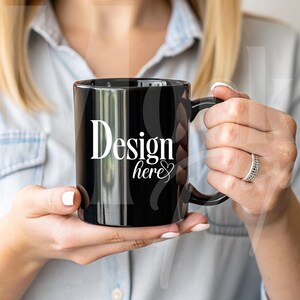 Modern Black Mug Mockup | Easy to Use 11oz Woman Mug Mockup |  Digital JPG, Editable in Canva & Photoshop |  Add to Cart Now!