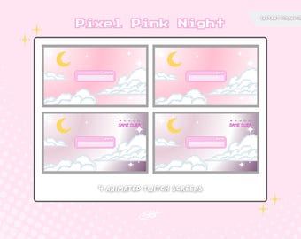 Pixel Pink Night Twitch Screens