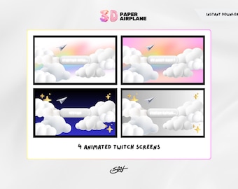 3D Paper Airplane Sky Twitch Screens
