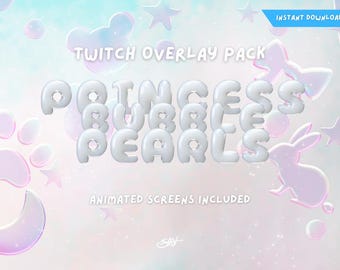 3D Princess Bubble Pearls Twitch Overlay Pack w/ 4 Animated Twitch Screens