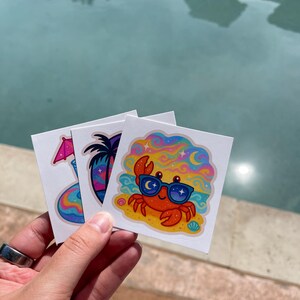 Beach Vibes Crab Stickers | Fun Laptop Decor, Summer Party Favors, Ocean Lover Gifts, Cute Stickers