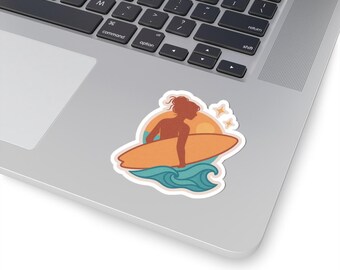 Surf Girl Kiss-Cut Stickers | Beach Decor, Laptop Stickers, Summer Vibes, Gift for Surfers, Boho Aesthetic
