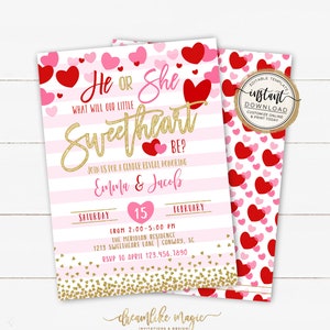 A Little Sweetheart Gender Reveal Invitation, Editable Template, Valentines Gender Reveal Invite, February Boy or Girl, Valentine's Day Baby