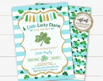 A Little Lucky Charm Baby Shower Invitation, St. Patricks Day Baby Sprinkle, St Patty Boy Baby Shower, Editable Template, March Baby Shower