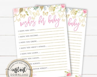 Wishes for Baby Printable Wishes for Baby Card, Baby in Bloom Watercolor Floral, Shower Games, Baby Girl Shower, Instant Download Games