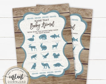 Name That Baby Animal, Baby Animal Name Game, Baby Boy Shower Game, Rustic Woodland Animals, Printable Shower Games, Instant Download Games