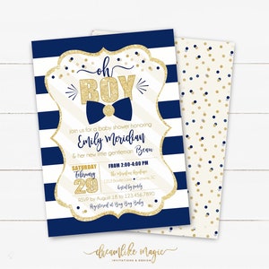 Oh Boy Baby-Dusche-Einladung, Bowtie Baby Boy Dusche, Marine und Gold einladen, Fliege einladen, Baby Boy Einladung, Marine und Gold Glitter, junge