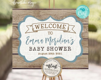 It's a Boy! Rustic Themed Welcome Sign, Printable Editable Template, 16x20 JPG Welcome Sign, Baby Boy Shower, Shower Decorations DIY Sign