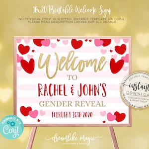 Valentine Baby Shower Gender Reveal  Welcome Sign, DIY Editable Personalized Printable Sign, Sweetheart Welcome Sign, Valentine Party Decor