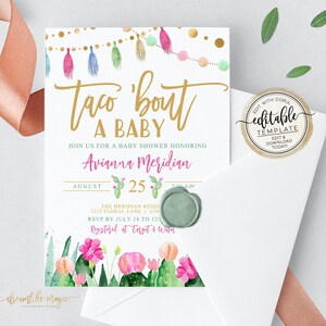 Taco &#39;bout a Baby Shower Fiesta Invitation, Fiesta Baby Shower Invite, Taco Baby Sprinkle, Editable Invite Template for Baby Shower