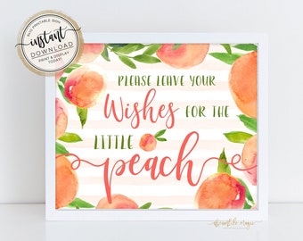 Wishes for Baby Printable Baby Shower Sign, Baby Wishes Baby Shower Sign, Sweet as a Peach Guestbook Signature Sign