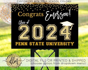 Graduation Yard Sign, Class of 2024, Custom Colors, Congrats Grad Sign, Lawn Sign Grad Party Corrugated Yard Sign, 2024 Senior Yard Sign