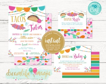 tacos and tutus baby shower invitations
