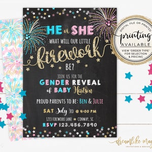 New Year's Gender Reveal Invite, Fourth of July, Firework Gender Reveal, Firecracker, Summer Gender Reveal, Fireworks, Reveal Invitation image 1