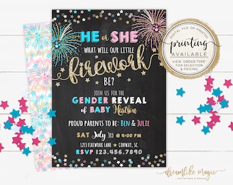 New Year's Gender Reveal Invite, Fourth of July, Firework Gender Reveal, Firecracker, Summer Gender Reveal, Fireworks, Reveal Invitation