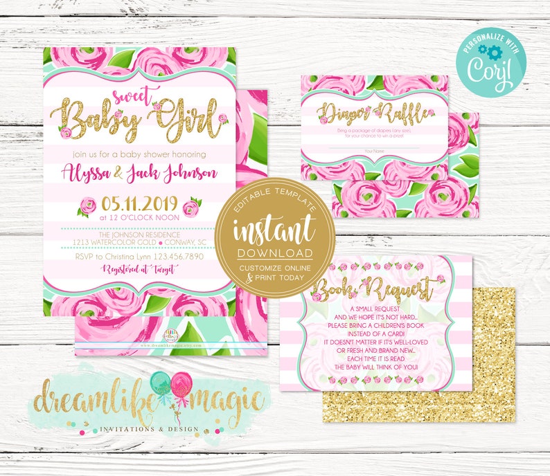 Editable Pink Floral Baby Shower Invitation Template Etsy Editable Pink Floral Baby Shower Invitation Template Etsy