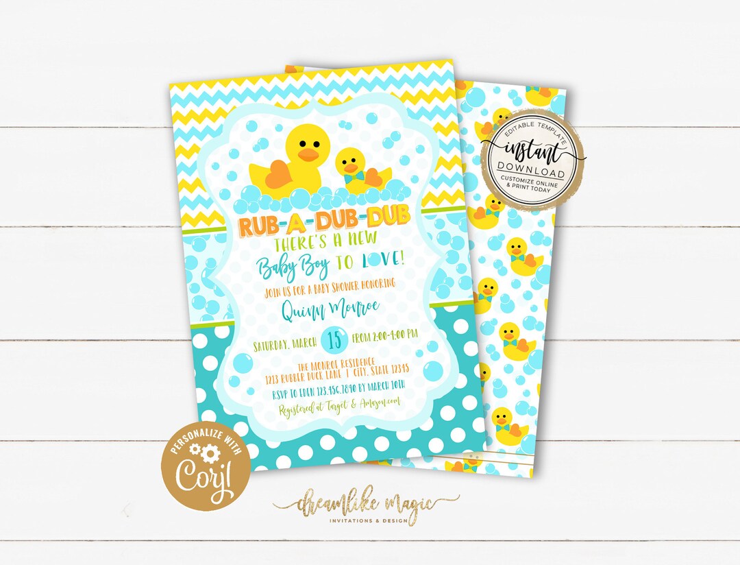 Rub a dub dub Baby Shower Invitation Rubber Duck Baby Boy Invite Rubber Duck Baby Shower Editable Template Rubber Ducks Baby Sprinkle Etsy