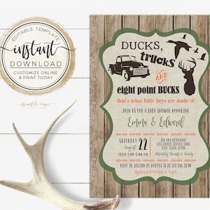 Ducks Trucks and Bucks BABY BOY Shower Invitation Camo image 1