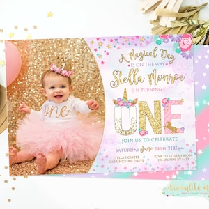 Invitation d’anniversaire de la licorne, Invitation d’anniversaire de visage de la Licorne, Invitation de licorne, invitation magique, partie de licorne, fille BIrthday, carte de photo