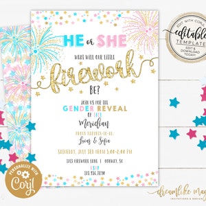 Firework Gender Reveal, Firecracker Gender Reveal Invitation, 4th of July Gender Reveal, New Years Gender Reveal Invite, Firework Reveal