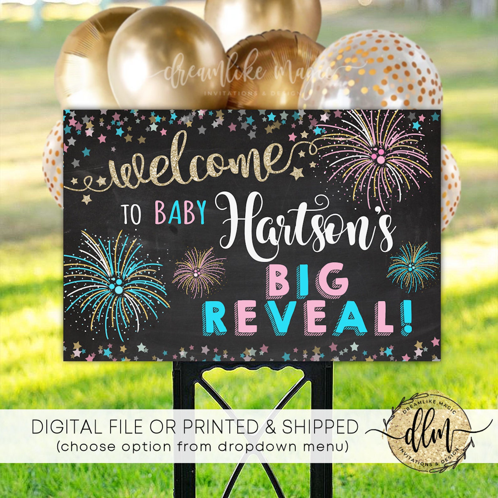 Firework Gender Reveal Yard Sign Gender Reveal Sign Etsy