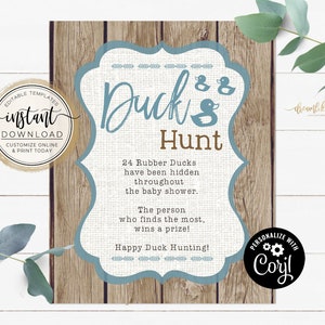 It's a Boy! Rustic Themed Baby Shower Game, Rubber Duck Hunt Printable, Editable Game Template, Baby Shower Games, Baby Boy, Duck Hunt