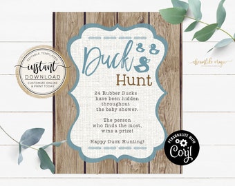 It's a Boy! Rustic Themed Baby Shower Game, Rubber Duck Hunt Printable, Editable Game Template, Baby Shower Games, Baby Boy, Duck Hunt