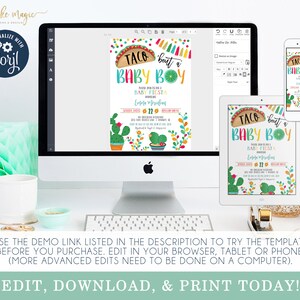 Taco 'bout a Baby Boy Shower Fiesta Invitation Bundle, Printable Editable Template, Diaper Raffle Card, Bring a Book Request Card Inserts image 3