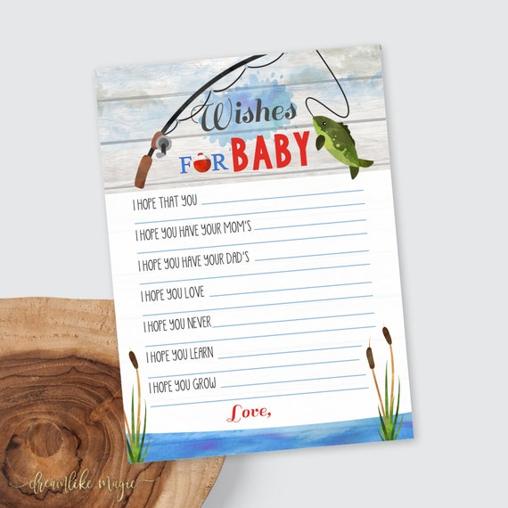 Fishing Baby Shower Printable Wishes for Baby Card, Shower Games