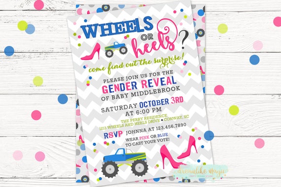 wheels or heels gender reveal invite gender reveal etsy