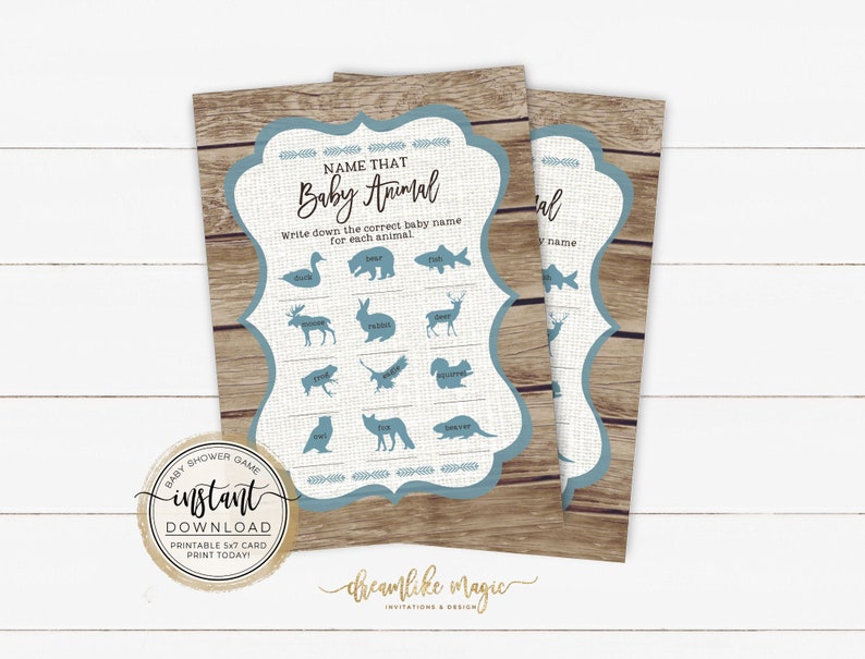 Name That Baby Animal, Baby Animal Name Game, Baby Boy Shower Game, Rustic Woodland Animals, Printable Shower Games, Instant Download Games image 1