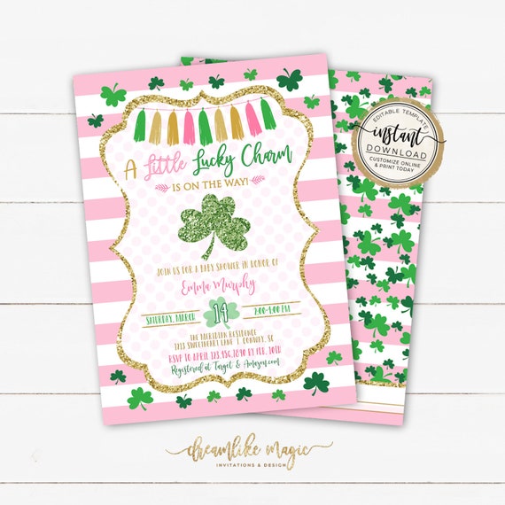 A Little Lucky Charm Baby Shower Invitation St. Patricks Baby Etsy