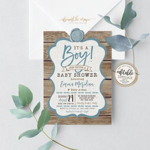 It's a Boy Baby Shower Invitation Template, Rustic Wood Baby Shower, Boy Baby Shower Invites, Printable Invite Editable Invitation Baby Boy image 6